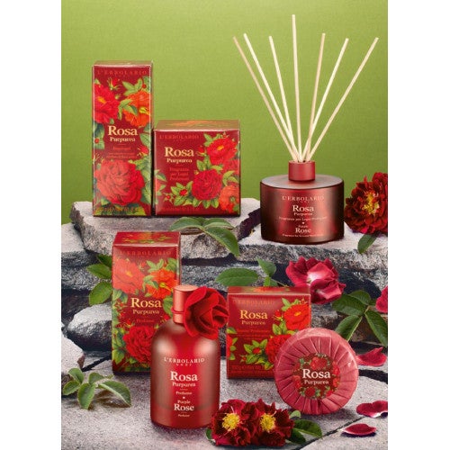lerbolario-rosa-purpurea-purpur-rose-raumduft-mit-holzstaebchen-200ml-2 Profumo per ambiente ROSA PURPUREA con bastoncini di legno