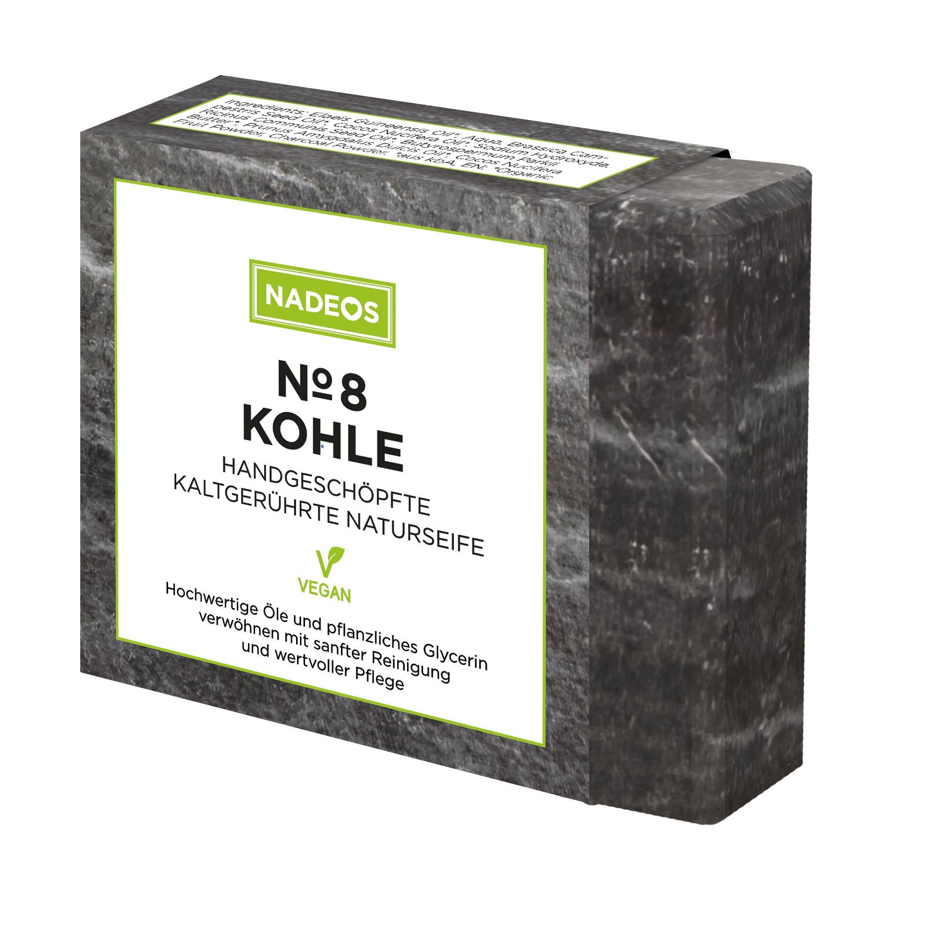 Naturseife Nr. 8 Kohle Seife, Visitenkarte, Papier, Text