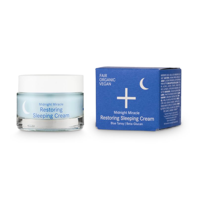 Midnight Miracle Restoring Sleeping Cream Schlafcreme, Wiederherstellend, Midnight Miracle, Blaues Glas, Kosmetikcreme, Schlafcreme, Restorierend, Midnight Miracle, Blauer Behälter, Tiegelcreme